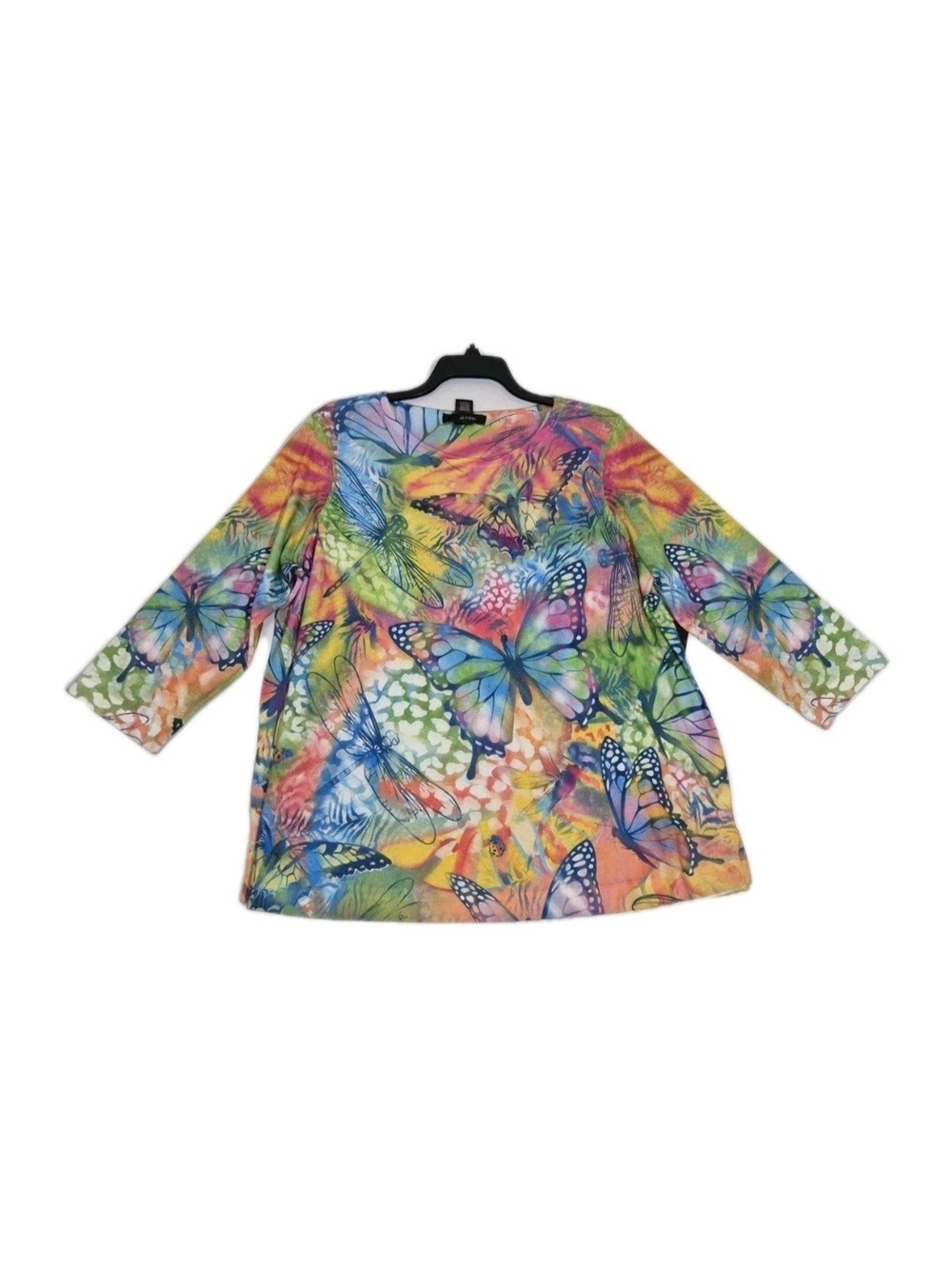 Ali Miles Womens Tunic Top Size 2X DragonFly Butterfly ¾ Sleeve Multicolor 46